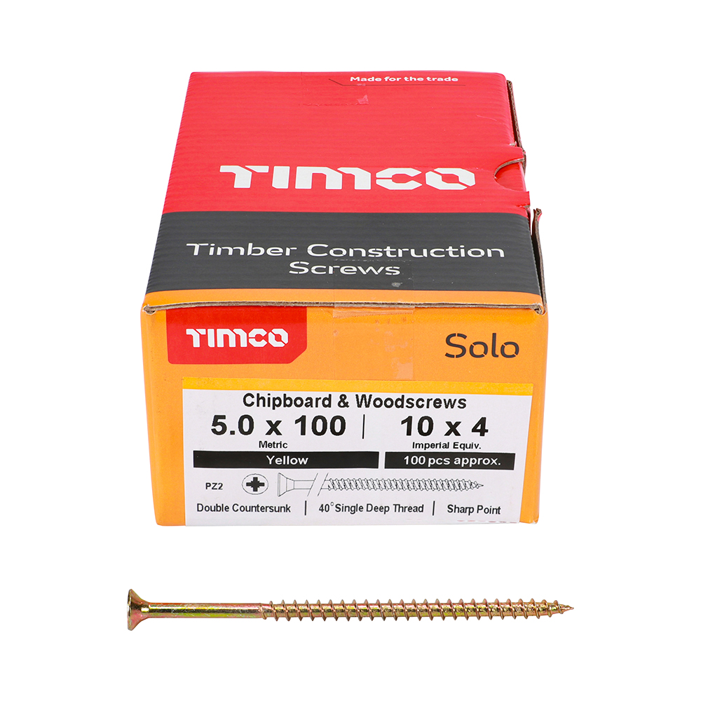 TIMCO SOLO COUNTERSUNK WOODSCREW 5.0 X 100MM YELLOW ZINC