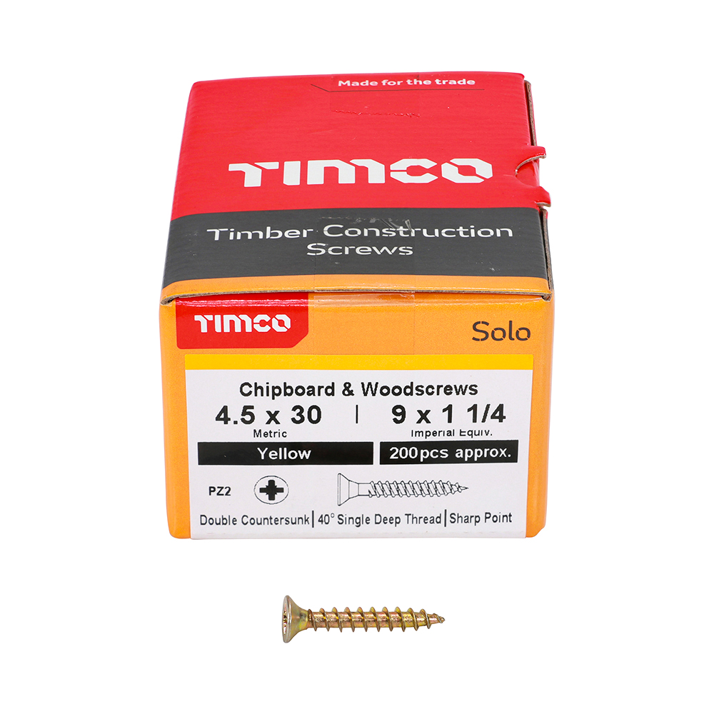 4.5 X 30 SOLO YELLOW CSK WOODSCREWS