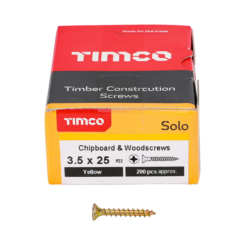 TIMCO SOLO COUNTERSUNK WOODSCREW 3.5 X 25MM YELLOW ZINC