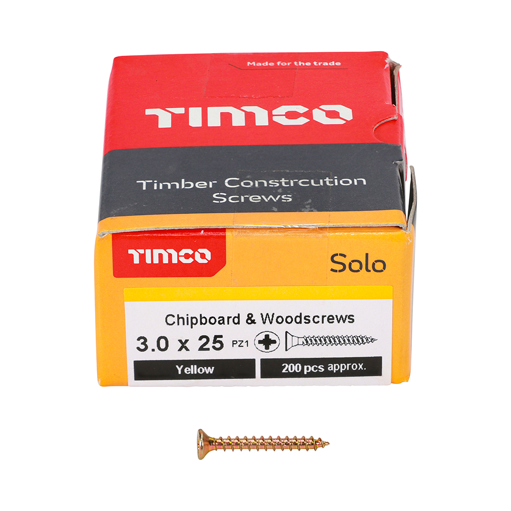 TIMCO SOLO COUNTERSUNK WOODSCREW 3.0 X 25MM YELLOW ZINC