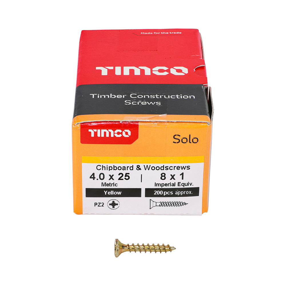 TIMCO SOLO COUNTERSUNK WOODSCREW 4.0 X 25MM YELLOW ZINC