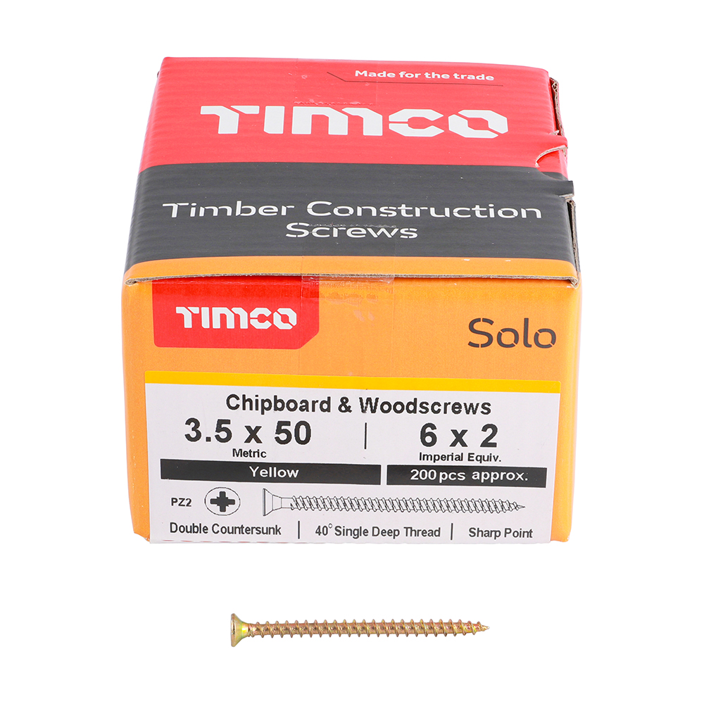 TIMCO SOLO COUNTERSUNK WOODSCREW 3.5 X 50MM YELLOW ZINC