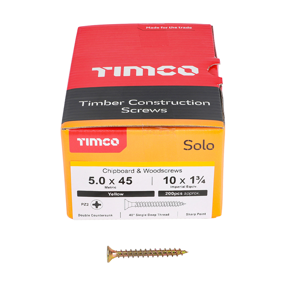 TIMCO SOLO COUNTERSUNK WOODSCREW 5.0 X 45MM YELLOW ZINC