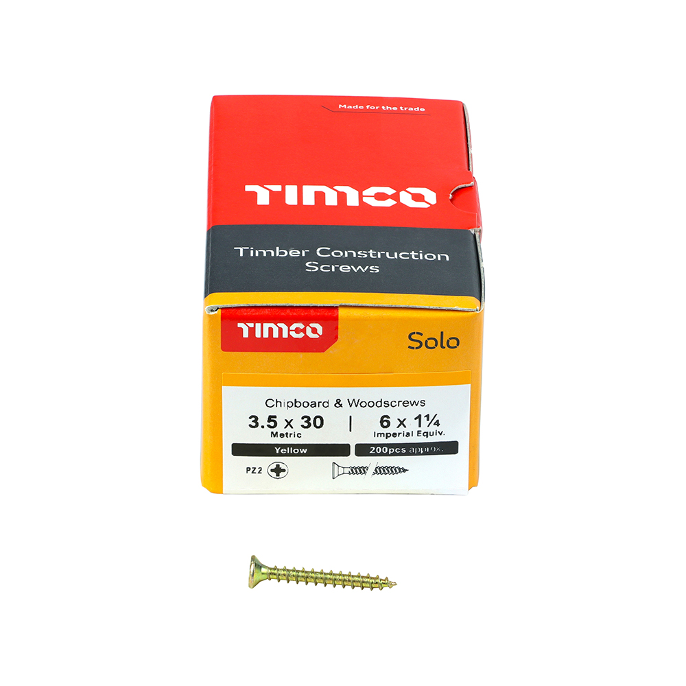 TIMCO SOLO COUNTERSUNK WOODSCREW 3.5 X 30MM YELLOW ZINC