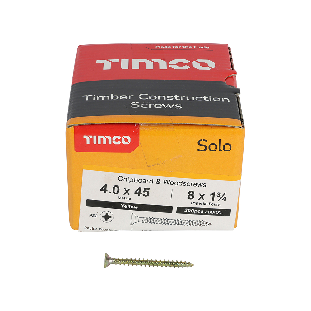 TIMCO SOLO COUNTERSUNK WOODSCREW 4.0 X 45MM YELLOW ZINC