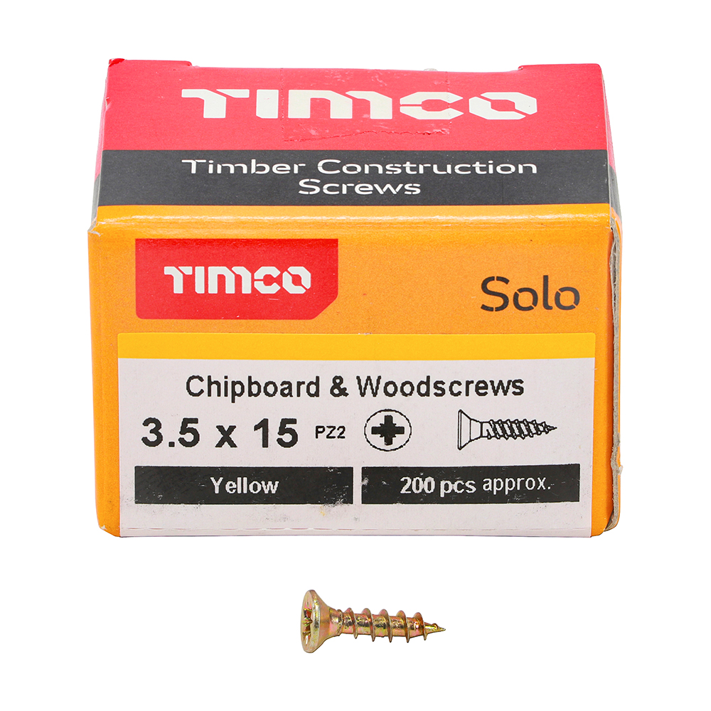 TIMCO SOLO COUNTERSUNK WOODSCREW 3.5 X 15MM YELLOW ZINC