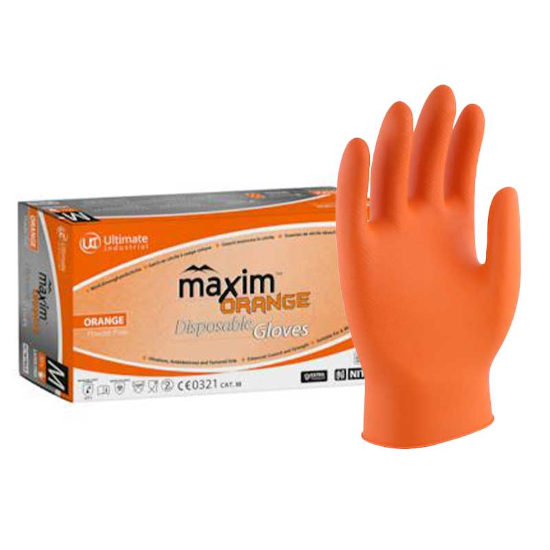 MAXIM ORANGE NITRILE GLOVES - LARGE (50 PAIRS)