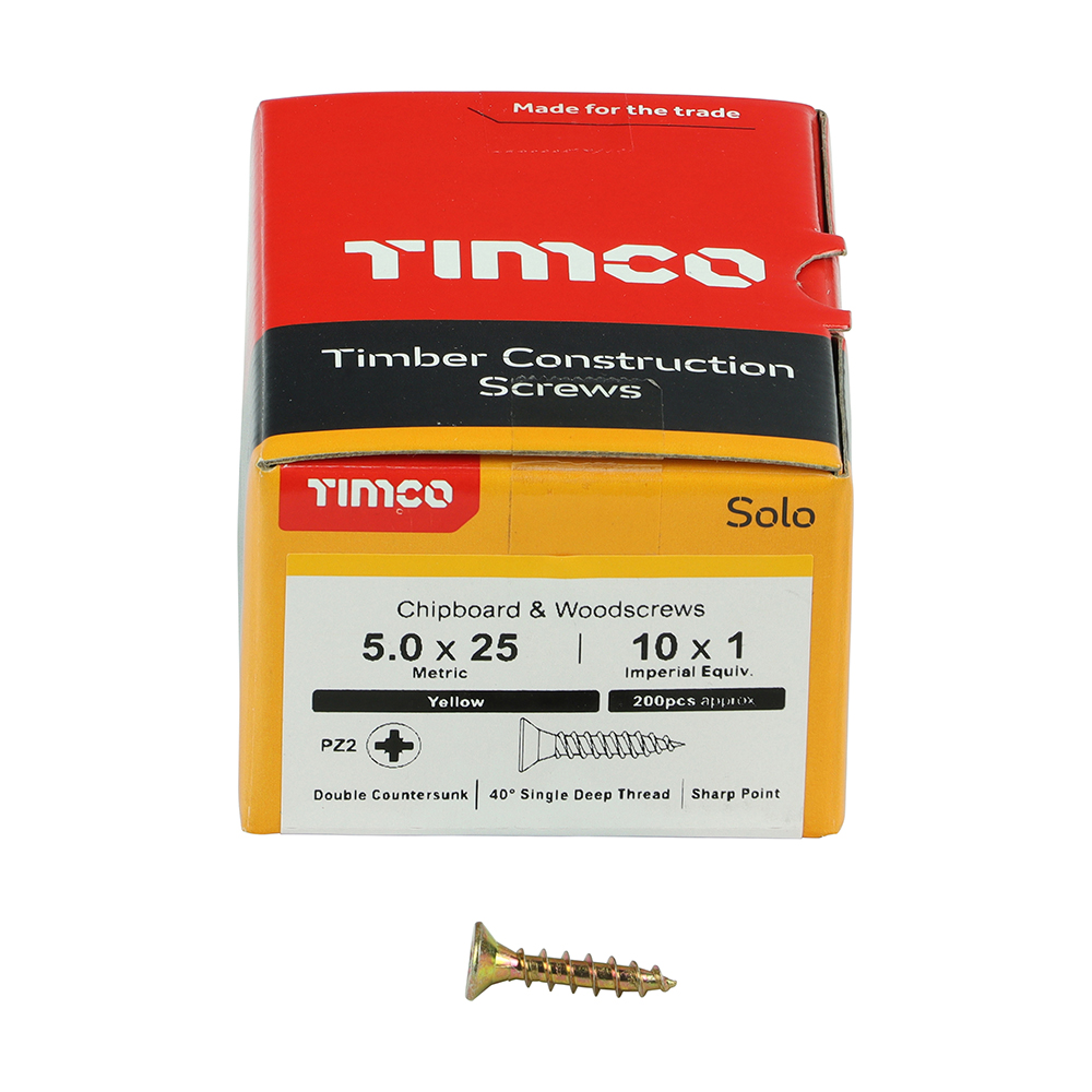 TIMCO SOLO COUNTERSUNK WOODSCREW 5.0 X 25MM YELLOW ZINC