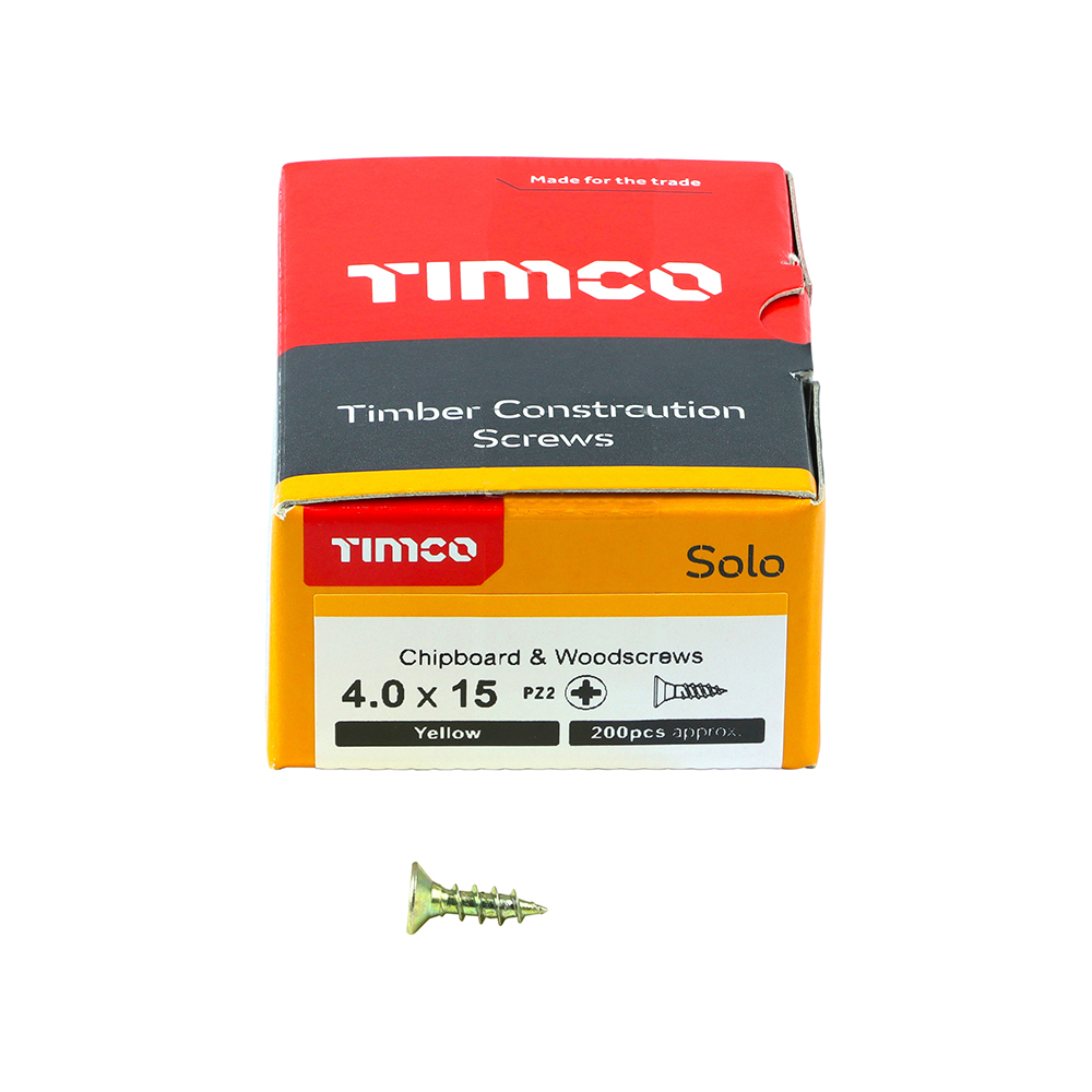 TIMCO SOLO COUNTERSUNK WOODSCREW 4.0 X 15MM YELLOW ZINC