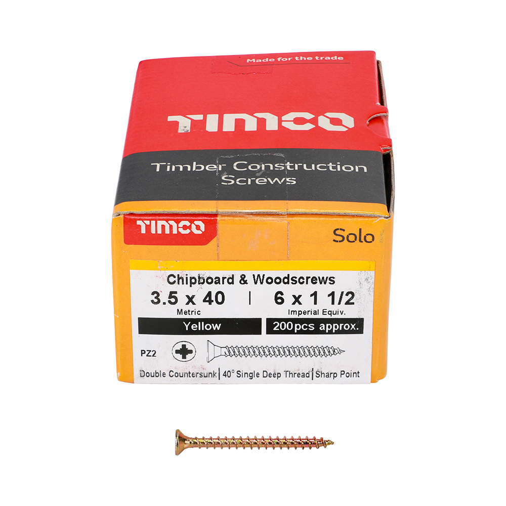 TIMCO SOLO COUNTERSUNK WOODSCREW 3.5 X 40MM YELLOW ZINC