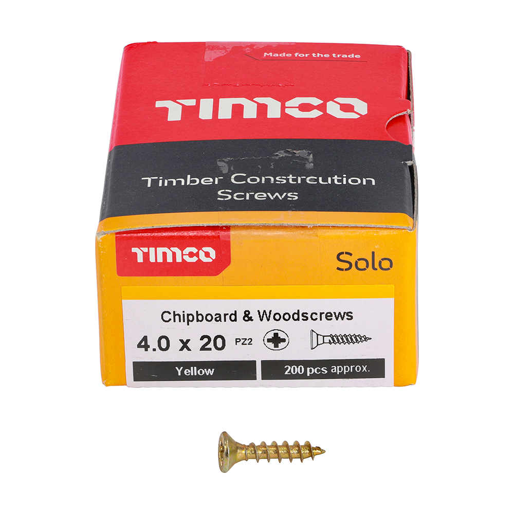 TIMCO SOLO COUNTERSUNK WOODSCREW 4.0 X 20MM YELLOW ZINC