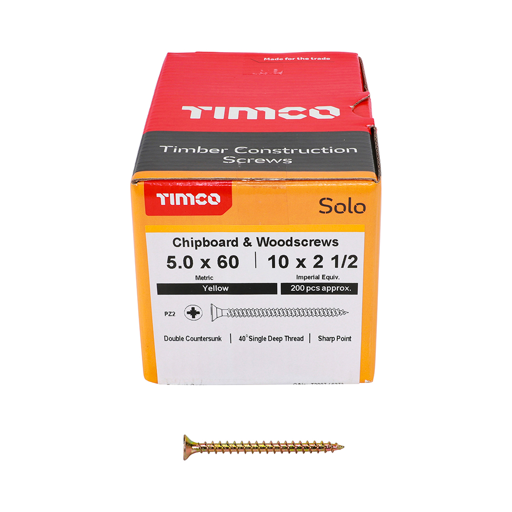 TIMCO SOLO COUNTERSUNK WOODSCREW 5.0 X 60MM YELLOW ZINC