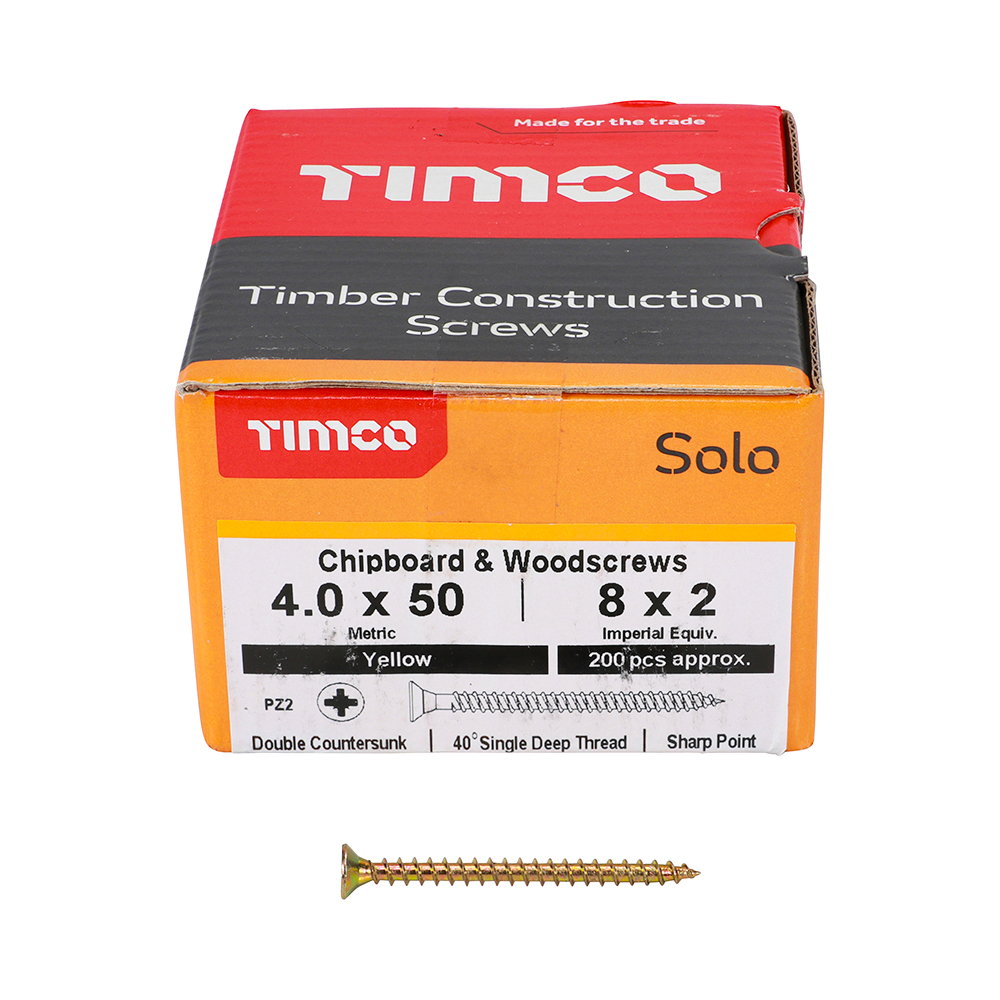 TIMCO SOLO COUNTERSUNK WOODSCREW 4.0 X 50MM YELLOW ZINC