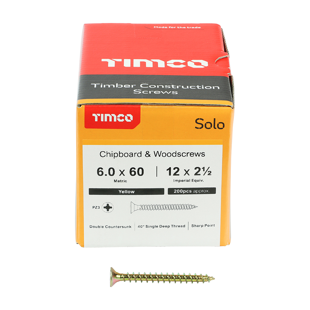 TIMCO SOLO COUNTERSUNK WOODSCREW 6.0 X 60MM YELLOW ZINC
