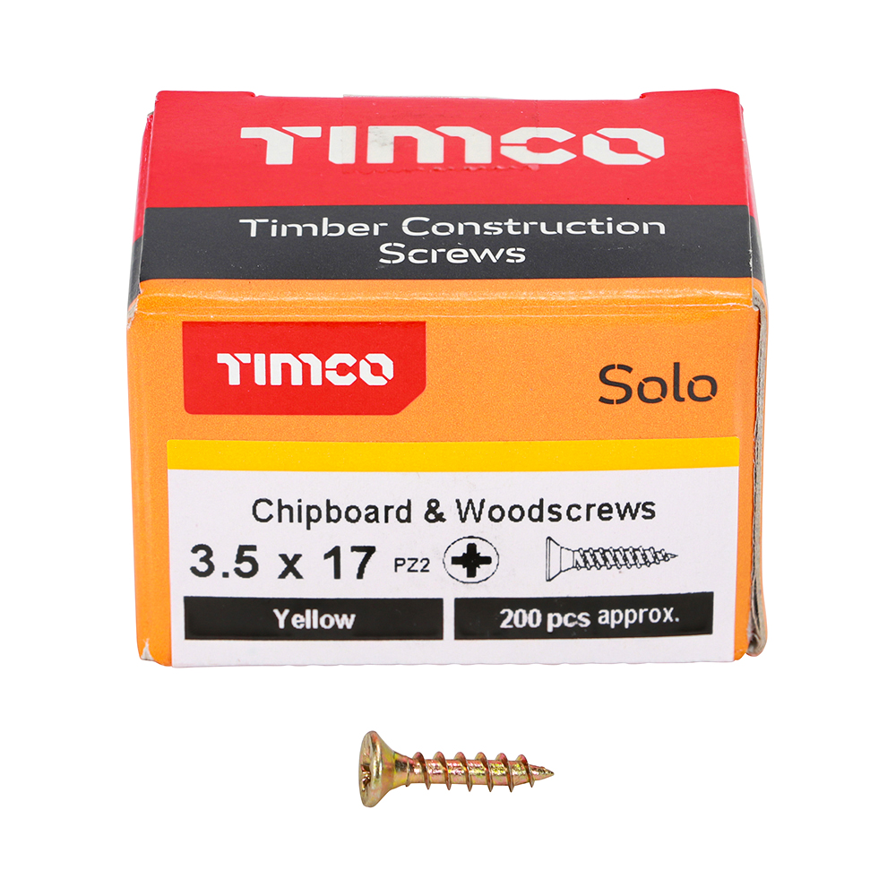 TIMCO SOLO COUNTERSUNK WOODSCREW 3.5 X 17MM YELLOW ZINC
