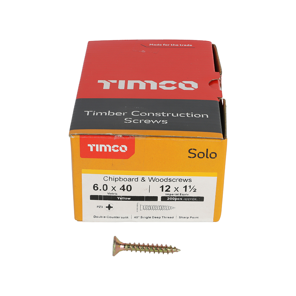 TIMCO SOLO COUNTERSUNK WOODSCREW 6.0 X 40MM YELLOW ZINC