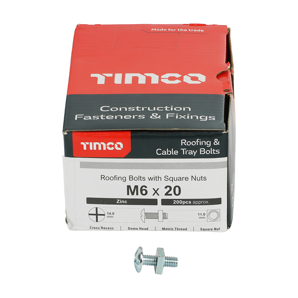 M6 X 20MM ROOFING BOLTS WITH SQUARE NUTS ZINC