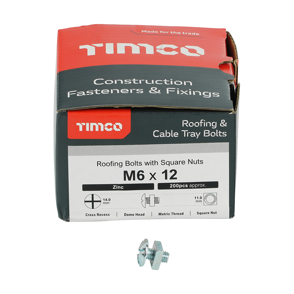 M6 X 12MM ROOFING BOLTS WITH SQUARE NUTS ZINC
