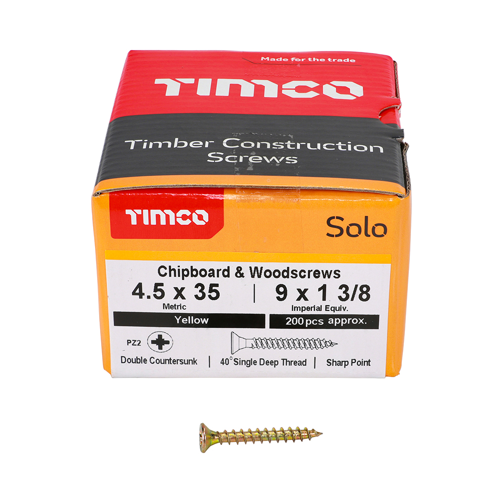 TIMCO SOLO COUNTERSUNK WOODSCREW 4.5 X 35MM YELLOW ZINC