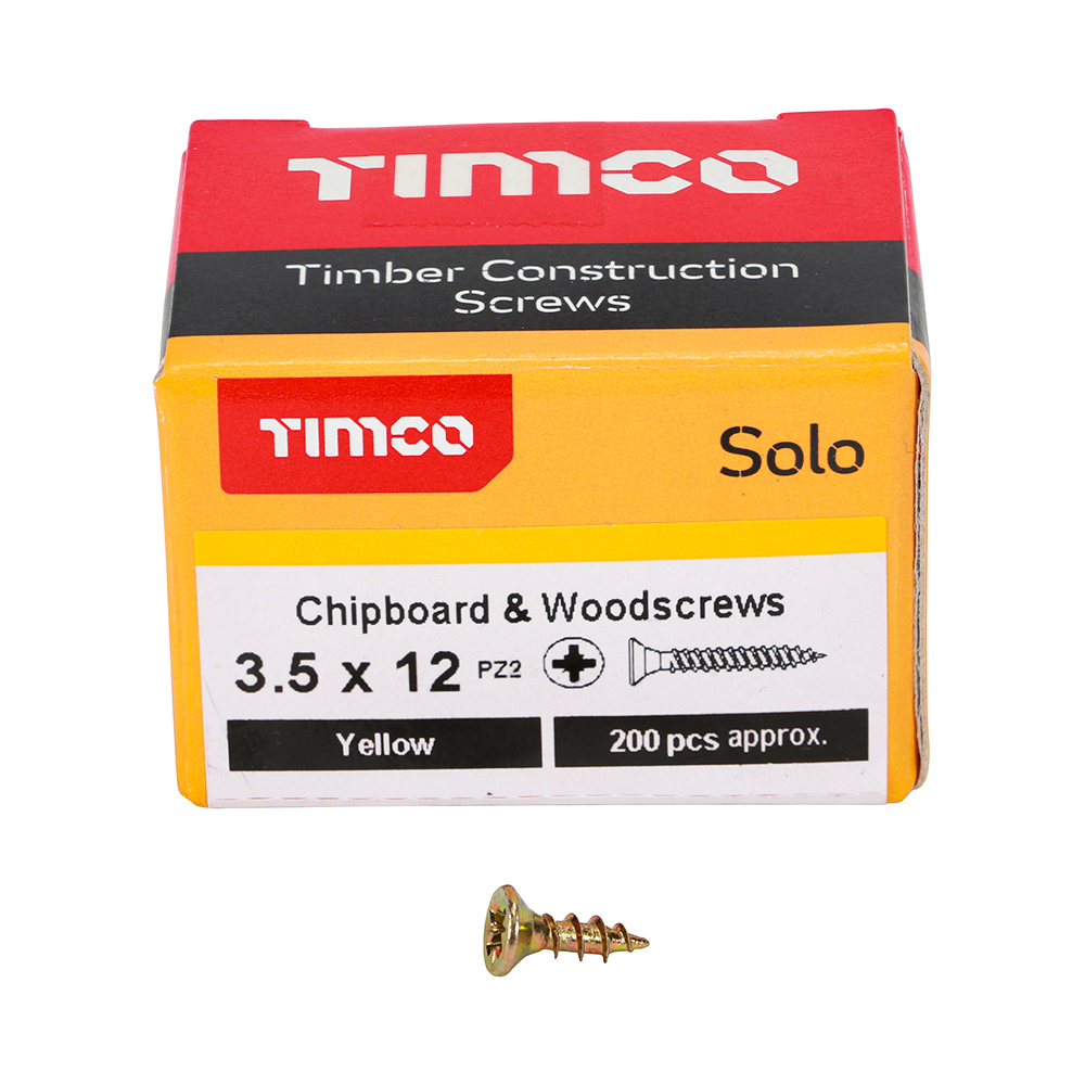 TIMCO SOLO COUNTERSUNK WOODSCREW 3.5 X 12MM YELLOW ZINC