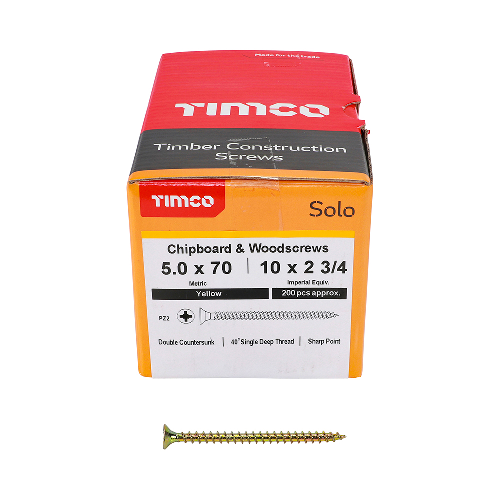 TIMCO SOLO COUNTERSUNK WOODSCREW 5.0 X 70MM YELLOW ZINC